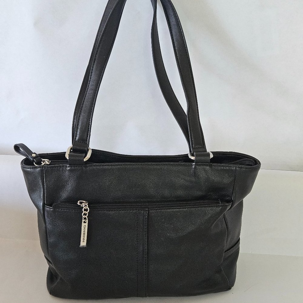 Giani Bernini Nappa Classic Leather Tote Black Medium Purse Bag